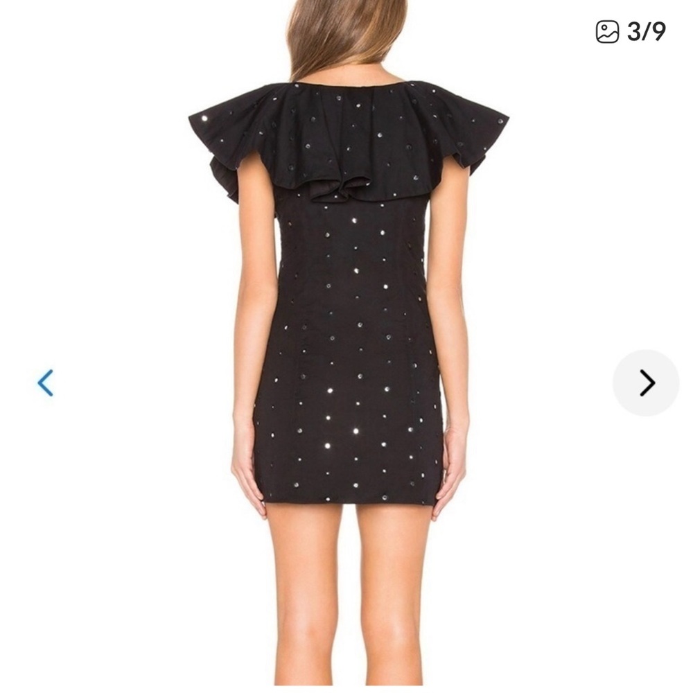 LOVERS + FRIENDS black diamond detailing ruffle sleeve mini dress